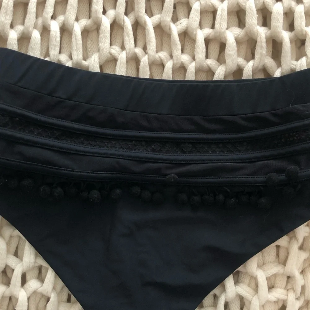 Tularosa Black High-Waist Pom Pom Mesh Bikini Bottom - Picture 5 of 5